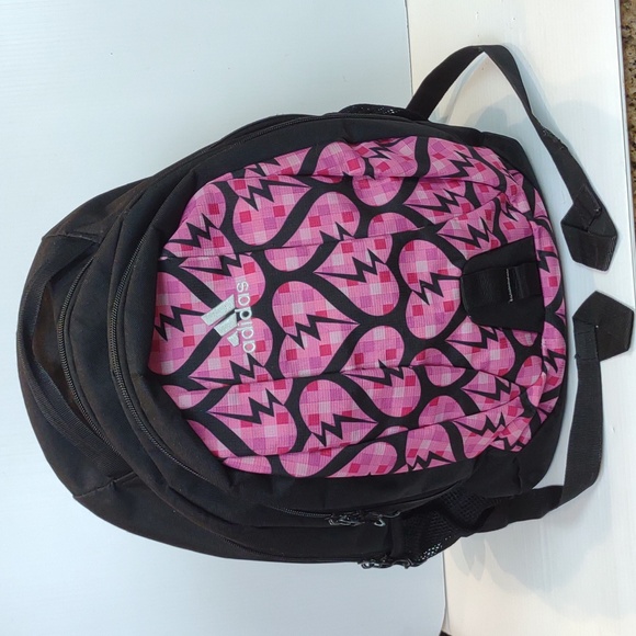 Adidas Heart Breaker Pattern Pink Black Full-Size Student Backpack - Picture 2 of 15
